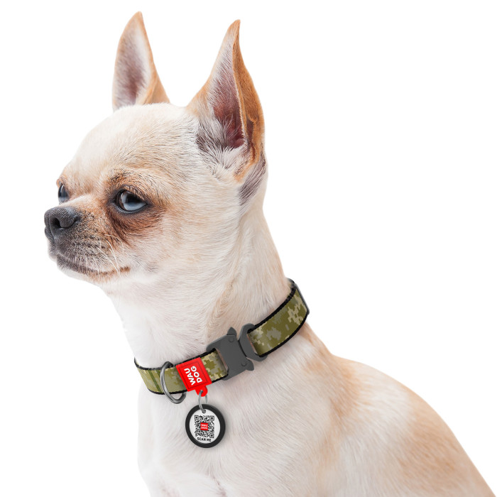 Ошейник для собак нейлоновый WAUDOG Nylon c QR-паспортом, рисунок "Милитари", металлический фастекс, XXL, Ш 35 мм, Дл 47-70 см