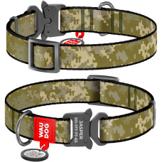 Ошейник для собак нейлоновый WAUDOG Nylon c QR-паспортом, рисунок "Милитари", металлический фастекс, S, Ш 15 мм, Дл 25-35 см