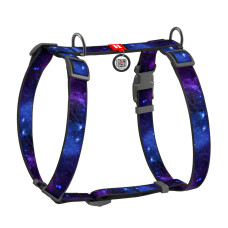 Шлея для собак анатомічна H-подібна WAUDOG Nylon з QR-паспортом, малюнок "NASA21", пластиковий фастекс, S, Ш 15 мм, A 30-40 см, B 30-50 см