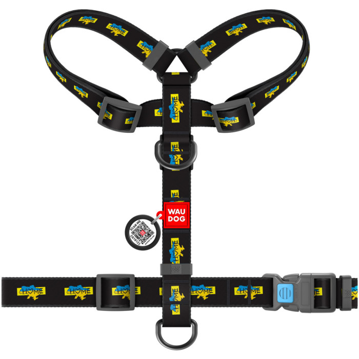 Шлея для собак анатомическая H-образная с QR-паспортом, материал нейлон, рисунок "Дом", пластиковый фастекс, размер S, Ш 15 мм, А 30-40, В 30-50