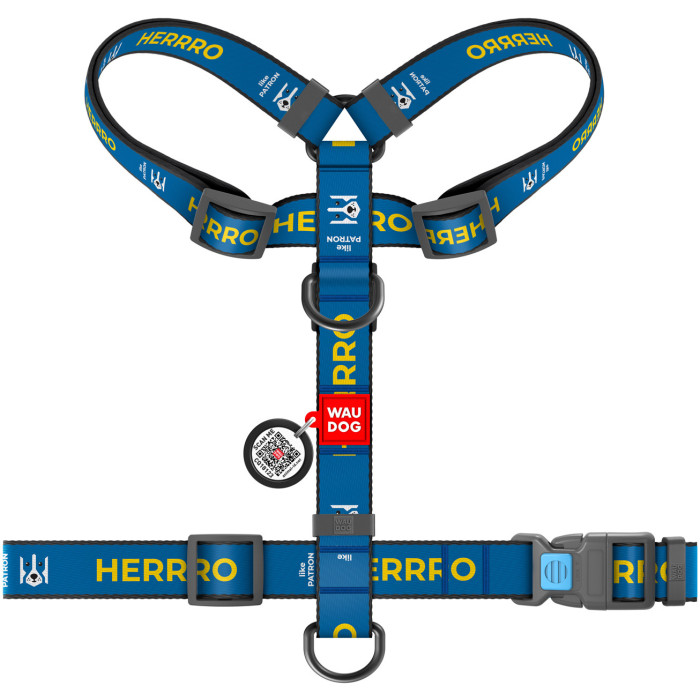Шлей для собак анатомічний H-подібний WAUDOG Nylon з QR-паспортом, малюнок "Патрон", пластиковий фастекс, М, Ш 20 мм, А 40-70, В 50-80