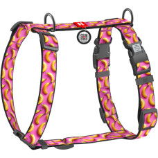 Шлея для собак анатомическая H-образная WAUDOG Nylon с QR-паспортом, рисунок "Бананы на розовом", пластиковый фастекс, S, Ш 15 мм, A 30-40, B 30-50