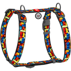 Шлея для собак анатомическая H-образная WAUDOG Nylon с QR-паспортом, рисунок "Блоки", пластиковый фастекс, М, Ш 20 мм, А 40-70, В 50-80