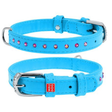 Ошейник WAUDOG Glamour с клеевыми стразами, Голубой XS3 21-29  см
