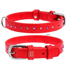 Ошейник WAUDOG Glamour с клеевыми стразами, Красный XS3 21-29  см