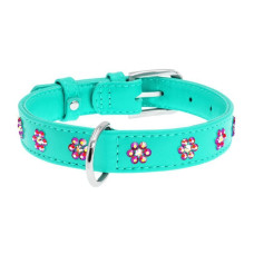 Ошейник WAUDOG Glamour с клеевыми стразами "Цветочек", ментол XS1 18-21 см
