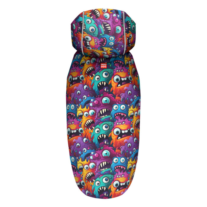 Дождевик-накидка с капюшоном для собак WAUDOG Clothes, рисунок "Зубастые монстры", S - А 32-35 см, B 41-52 см, С 26-33 см