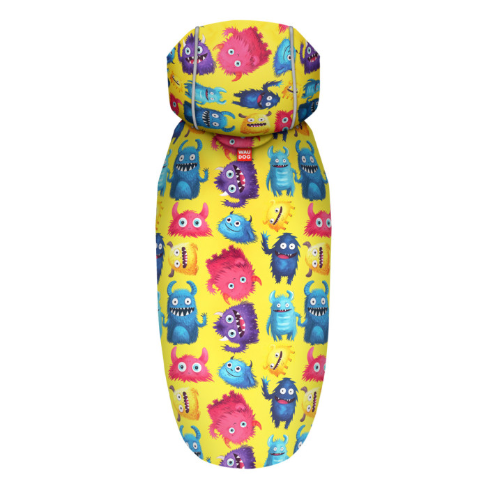 Дождевик-накидка с капюшоном для собак WAUDOG Clothes, рисунок "Мохнатые монстры", L - А 48-52 см, B 60-70 см, С 42-52 см