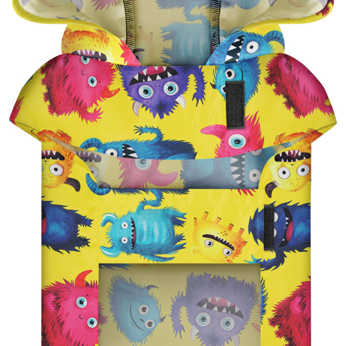 Дождевик-накидка с капюшоном для собак WAUDOG Clothes, рисунок "Мохнатые монстры", L - А 48-52 см, B 60-70 см, С 42-52 см