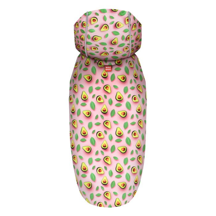 Дождевик-накидка с капюшоном для собак WAUDOG Clothes, рисунок "Авокадо на розовом", L - А 48-52 см, B 60-70 см, С 42-52 см