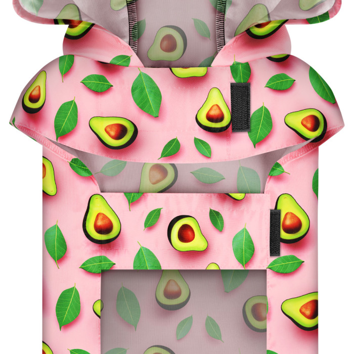 Дождевик-накидка с капюшоном для собак WAUDOG Clothes, рисунок "Авокадо на розовом", L - А 48-52 см, B 60-70 см, С 42-52 см