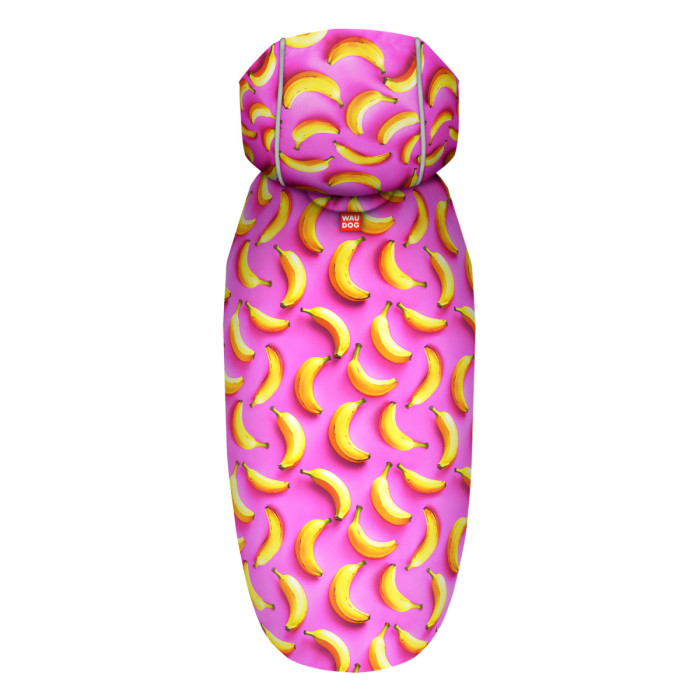 Дождевик-накидка с капюшоном для собак WAUDOG Clothes, рисунок "Банани на розовом", XL - А 55-61 см, B 68-80 см, С 42-52 см