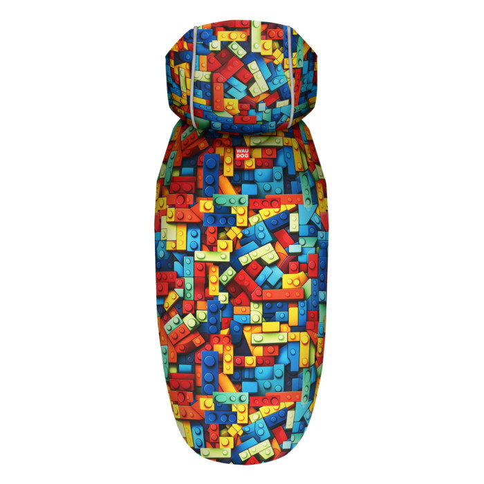 Дождевик-накидка с капюшоном для собак WAUDOG Clothes, рисунок "Блоки", L - А 48-52 см, B 60-70 см, С 42-52 см