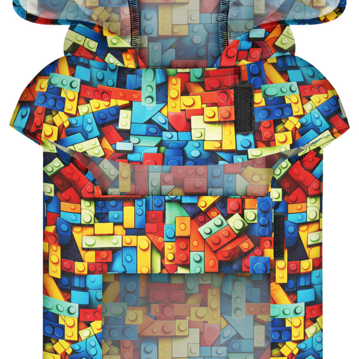 Дождевик-накидка с капюшоном для собак WAUDOG Clothes, рисунок "Блоки", L - А 48-52 см, B 60-70 см, С 42-52 см