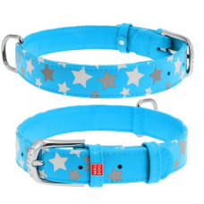 Ошейник WAUDOG Glamour с узором "Звездочка", Голубой XS 19-25  см