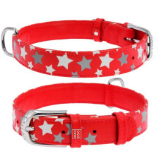 Ошейник WAUDOG Glamour с узором "Звездочка", Красный XS 19-25  см