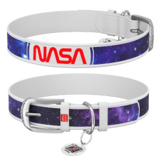 Шкіряний нашийник для собак WAUDOG Design з QR паспортом, з малюнком "NASA21", білий XS 19-25 см