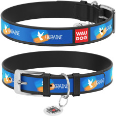Ошейник для собак кожаный WAUDOG Design с QR паспортом, рисунок "Прапор" Черный XXS 19-25см
