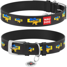 Нашийник для собак шкіряний WAUDOG Design з QR паспортом, малюнок "Будинок" Чорний XXS 19-25см