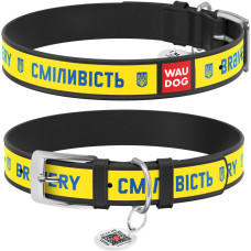 Ошейник для собак кожаный WAUDOG Design с QR паспортом, рисунок "Смелость" Черный XXS 19-25см
