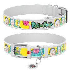 Нашийник для собак шкіряний WAUDOG Design з QR паспортом, малюнок "Рік і Морті 1" білий, XS, 12 мм, 21-29 см