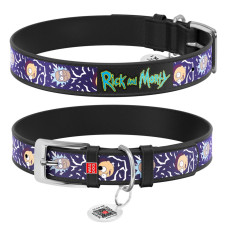 Нашийник для собак шкіряний WAUDOG Design з QR паспортом, малюнок "Рік і Морті 2" чорний, XS, 12 мм, 21-29 см