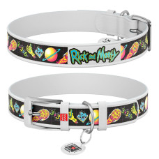 Ошейник для собак кожаный WAUDOG Design с QR паспортом, рисунок "Рик и Морти 3" белый, L, 25 мм, 38-49 см