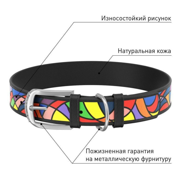 Ошейник WAUDOG Design, рисунок "Витраж" чёрный S 27-36 см