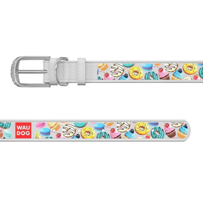 Ошейник WAUDOG Design, рисунок "Пончики" белый XS2 21-29  см