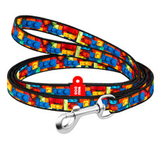 Поводок для кошек и мелких пород собак нейлоновый WAUDOG Nylon, рисунок "Блоки", XS 10 мм/122 см