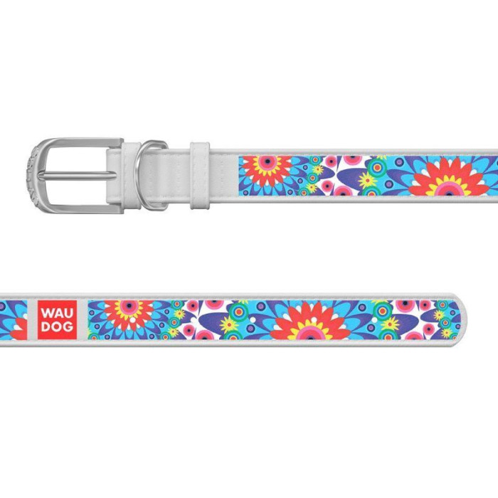 Ошейник WAUDOG Design, рисунок "Цветы" чёрный M 30-39 см