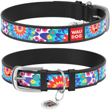 Нашийник WAUDOG Design, малюнок "Квіти" чорний S 27-36 см