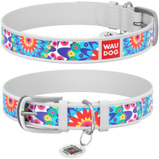 Ошейник WAUDOG Design, рисунок "Цветы" белый XS2 21-29  см
