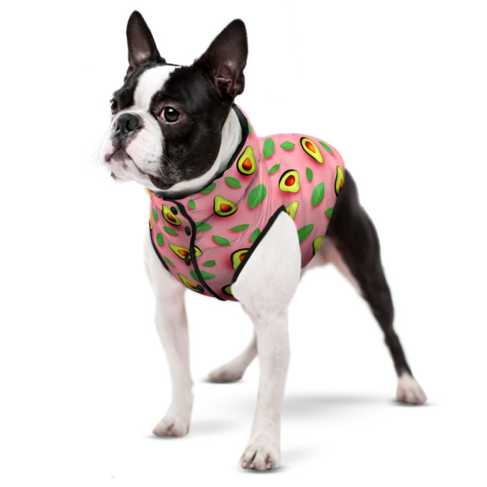 Курточка для собак WAUDOG Clothes рисунок "Авокадо на розовом", S40, В 52-55 см, С 36-39 см