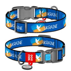 Нашийник для собак нейлоновий WAUDOG Nylon з QR-паспортом, малюнок "Прапор", пластиковий фастекс, M, 20 мм, 24-40 см