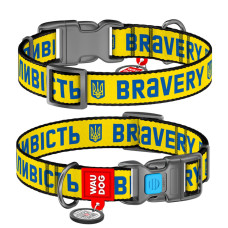 Ошейник для собак нейлоновый WAUDOG Nylon c QR-паспортом, рисунок "Смелость", пластиковый фастекс, L, 25 мм, 31-49 см