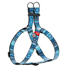 Шлея WAUDOG Nylon с QR паспортом, рисунок "Этно синий" XS 28-40 см