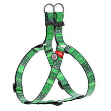 Шлея WAUDOG Nylon з QR паспортом, малюнок "Етно зелений" L 60-90 см