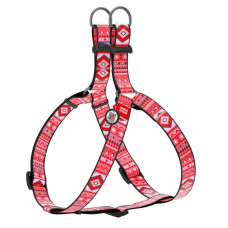 Шлея WAUDOG Nylon с QR паспортом, рисунок "Этно красный" S 40-55 см