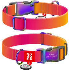 Нашийник для собак з нейлону  WAUDOG NYLON RECYCLED з QR паспортом, помаранчевий градієнт, L, 25 мм, 33-49 см