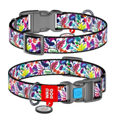 Ошейник WAUDOG Nylon с QR паспортом, рисунок "Волшебные цветы", пластиковый фастекс M 28-40 см