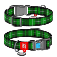 Ошейник WAUDOG Nylon с QR паспортом, рисунок "Шотландка зеленая", пластиковый фастекс S 25-35 см