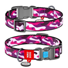 Ошейник WAUDOG Nylon с QR паспортом, рисунок "Розовый камо", пластиковый фастекс S 25-35 см