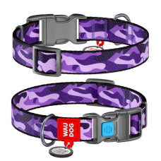Ошейник WAUDOG Nylon с QR паспортом, рисунок "Фиолетовый камо", пластиковый фастекс S 25-35 см