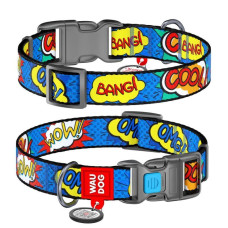 Ошейник WAUDOG Nylon с QR паспортом, рисунок "ВАУ", пластиковый фастекс S 25-35 см