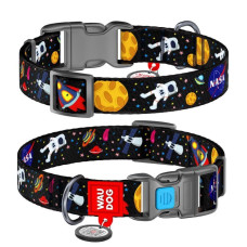 Ошейник WAUDOG Nylon с QR паспортом, рисунок "NASA", пластиковый фастекс M 28-40 см