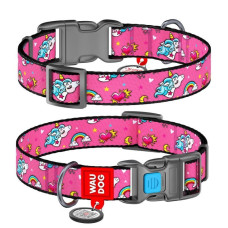 Ошейник WAUDOG Nylon с QR паспортом, рисунок "Единороги", пластиковый фастекс S 25-35 см