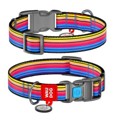 Ошейник WAUDOG Nylon с QR паспортом, рисунок "Линии 1", пластиковый фастекс M 28-40 см