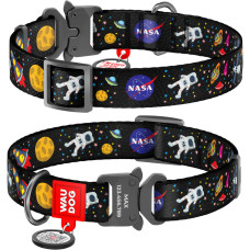 Ошейник для собак нейлоновый WAUDOG Nylon с QR паспортом, рисунок "NASA", металлическая пряжка-фастекс, L 33-49 см
