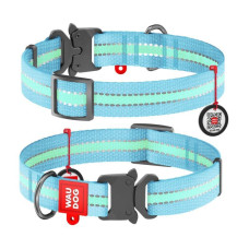 Нашийник WAUDOG Nylon з QR паспортом, що світиться, металева пряжка-фастекс Блакитний S 23-35 см